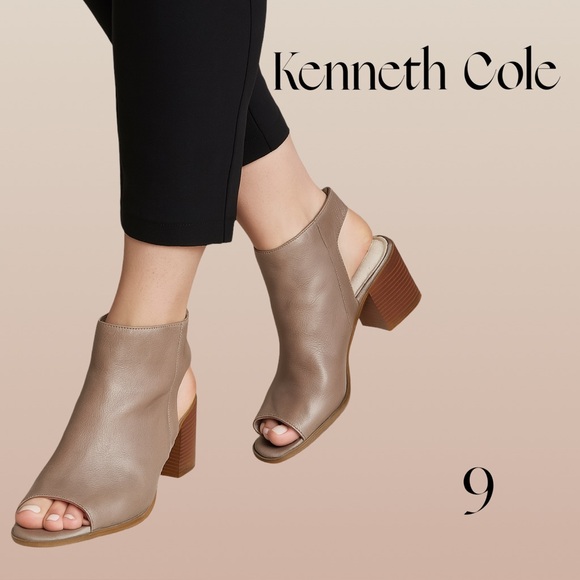 Kenneth Cole New York Shoes - Kenneth Cole New York CHARLO peep toe booties size 9 taupe 2.5” block heel EUC